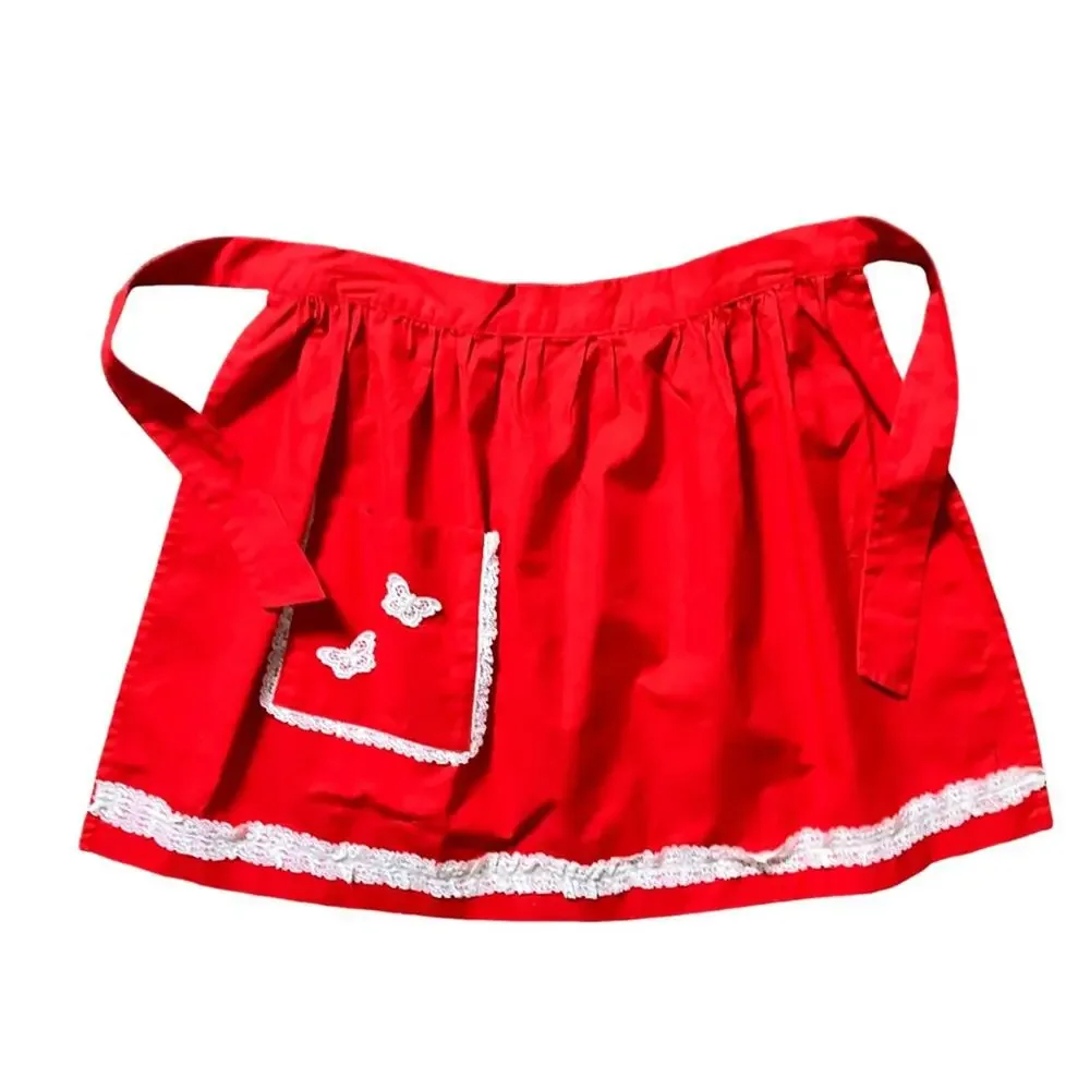 Elegant Red Apron with Lace Trim